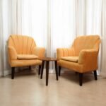 Upholstered Flao Back Side chair Yellow, Set of 2 chair & 1 Round Table